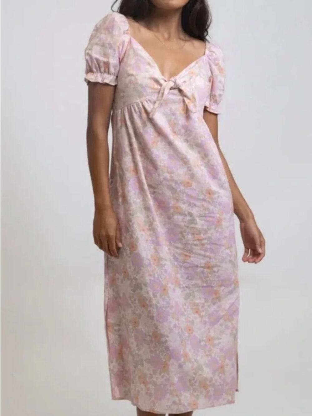Rhythm. Pink Floral Midi, Cotton Linen Blend, Size Small